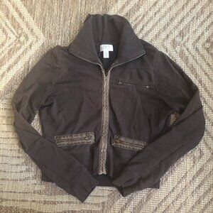 Ann Taylor Loft Jacket Dark Brown Zip Corduroy Trim